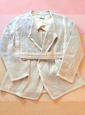 Vince Tweed Effect Wrap Jacket w/Belt, Cream/Beige Sz Medium Beauty!